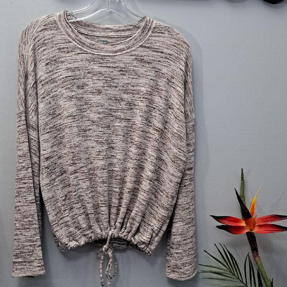 Aerie Heathered Drawstring Sweatshirt - Cream and Brown Size Medium